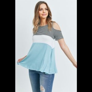 Open Shoulder Colorblock Top